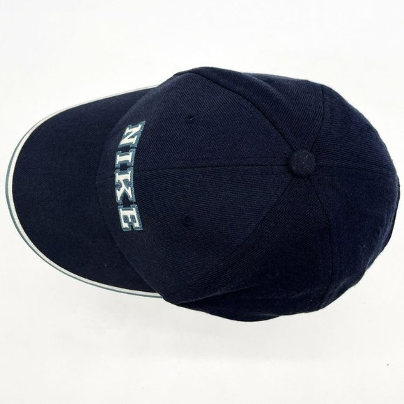 Vtg Nike Embroidered Letters 100% Wool Blue Mens OS Adjustable Baseball Hat Cap - Picture 5 of 7